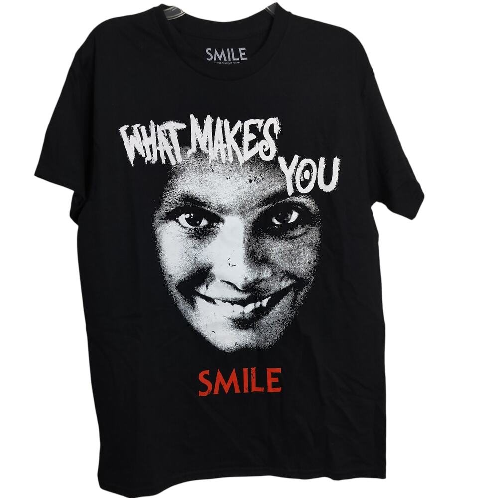 M1037)Smile Graphic Horror Movie What make You Smile Short Sleeve Crewneck Tee M